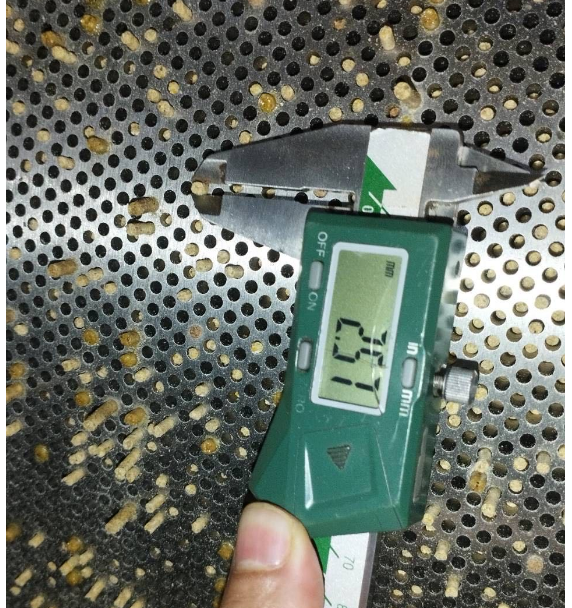 Close-up view of pellet size variation